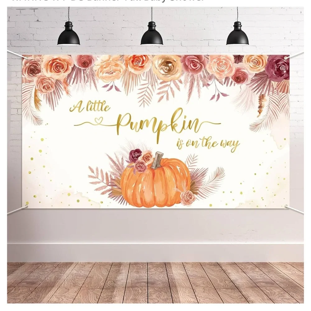 A little pumpkins on the way, 45 x 78,fall baby gender reveal,Off-white,orange